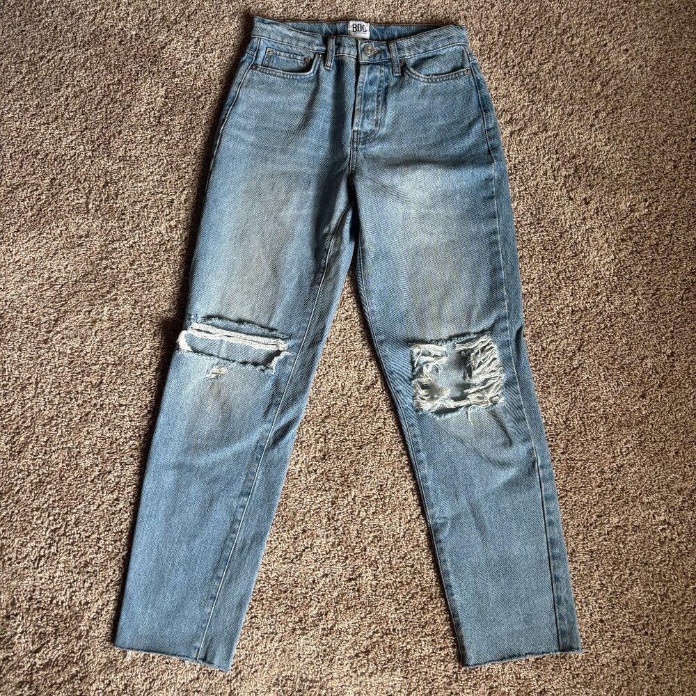 BDG Jeans Womens 25 Blue Slim Straight Ripped Distressed Raw Hem 100% Cotton